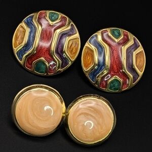 Vintage Lot of 2 Pairs of Goldtoned Enamel Earrings